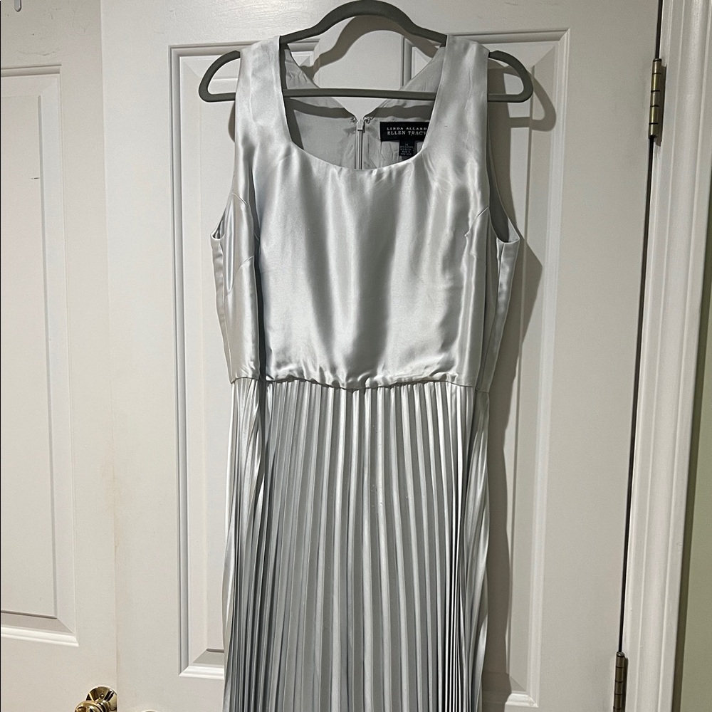 Ellen Tracy Silver Pleated Formal Dress